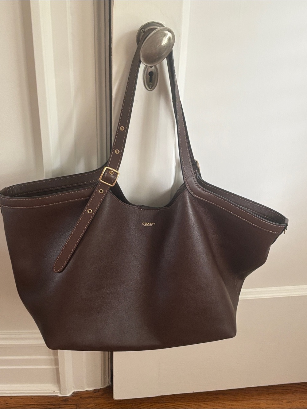 COACH Dark Brown Leather Tote with Gold Hardware